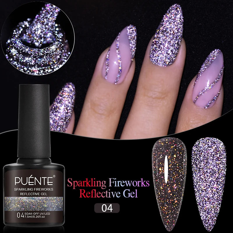 7.5ML Sparkling Rainbow Cat Magnetic Gel Nail Polish Pinkish Purple Laser Cat Eye Gel Soak Off UV Nail Art Varnish For Manicure