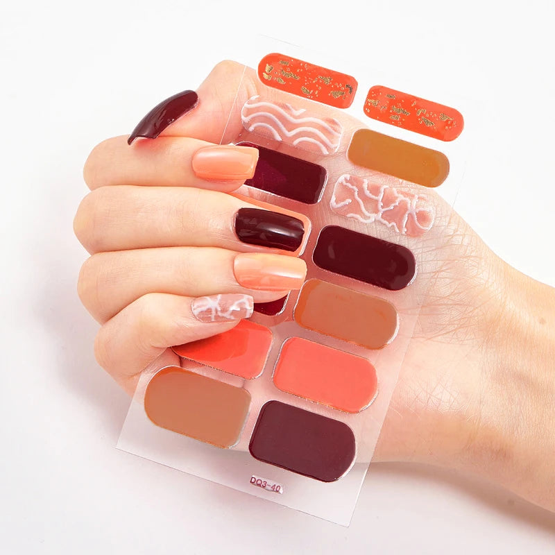 DIY Semi Cured Gel Nail Stickers Long-Lasting Solid Color Nail Strips Patch Slider Nail Sticker Full Cover Decal Manicure Patch