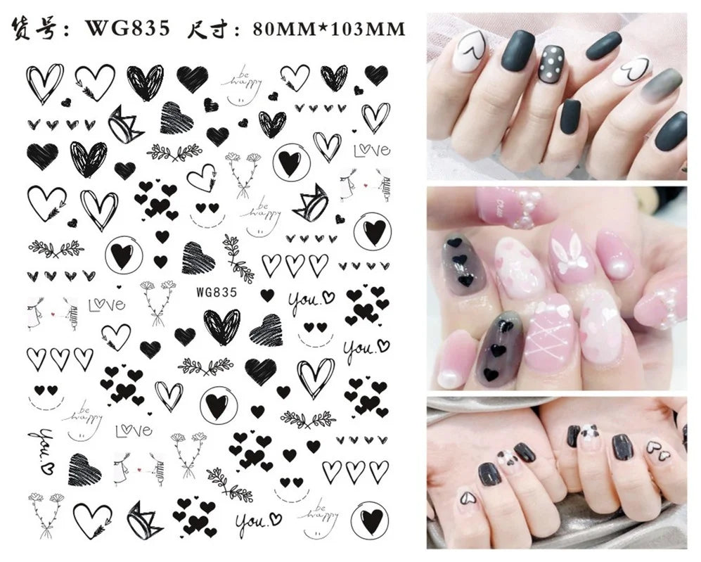 Nail Art Stickers Woman Girl Sexy Sticker Body Press on Nail Slider Black White Decal Decoration Nail Design Accessories Wraps