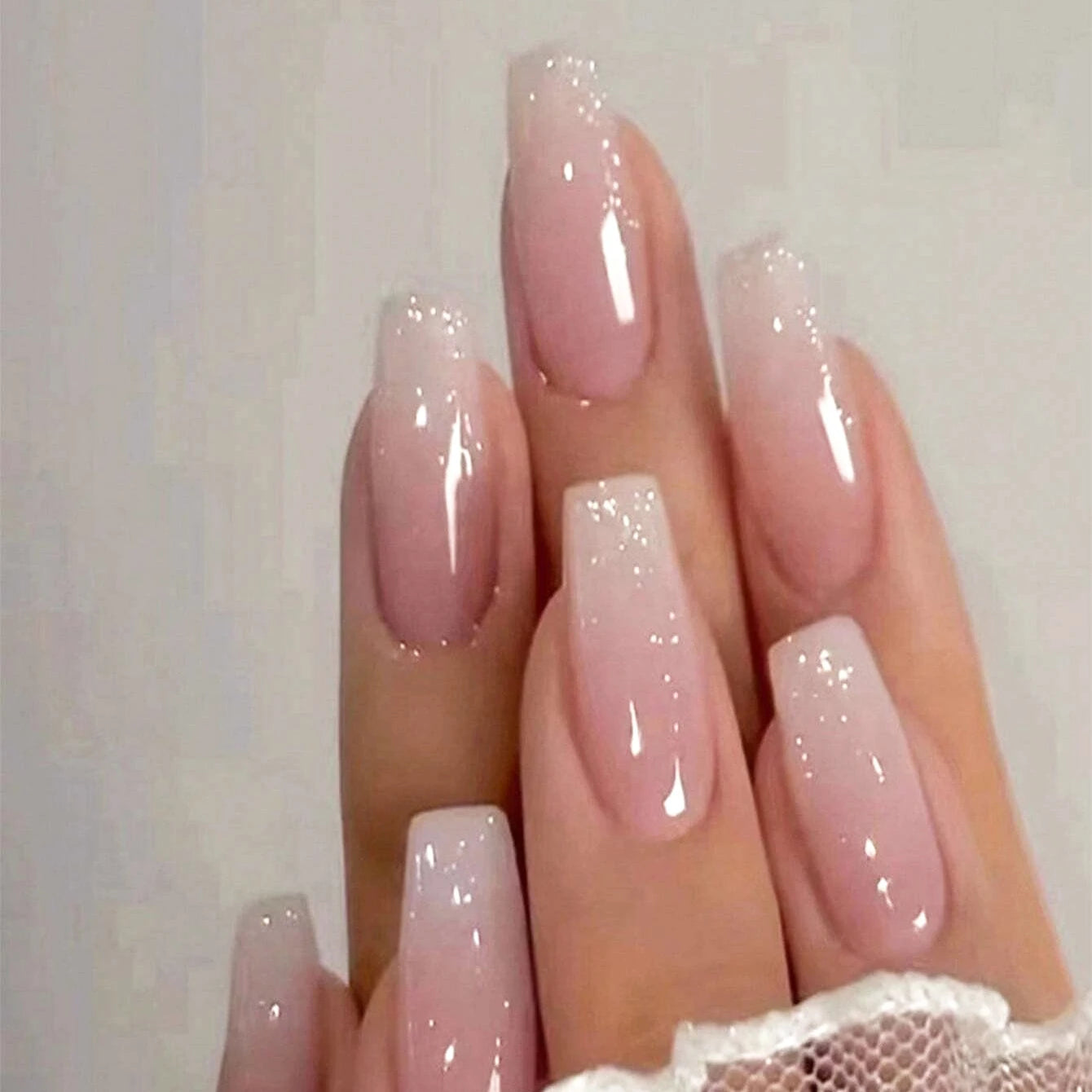 24pcs/set short square fake nails for women cute bride heart white french tips faux ongles y2k press on false nail supplies