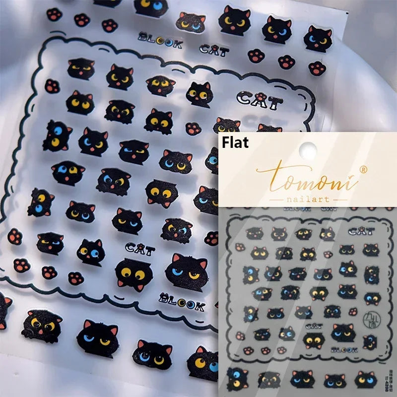 Cute Cat Eye Fishbone Animals Leopard Cat Ginger Cat Kitten Exclamation Point Paw Self Adhesive Nail Art Sticker Manicure Decals