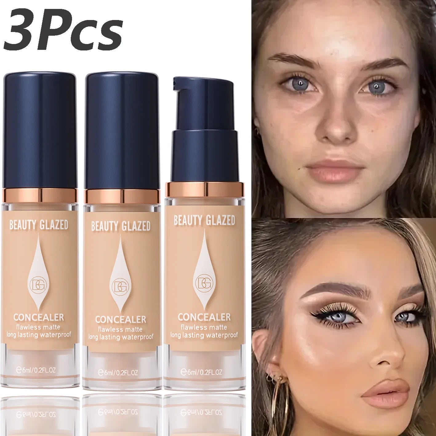 3Pcs/Set Full Coverage Concealer Foundation Long Lasting Waterproof Matte Finish Dark Spots Tattoos Travel Size Cosmetics