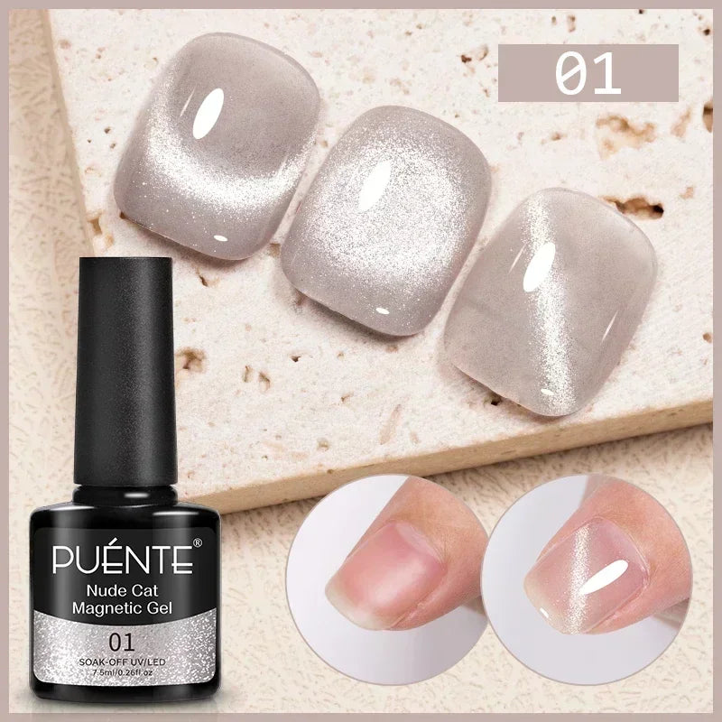 PUETNE 7.5ML Amber Moonlight Cat Magnetic Gel Nail Polish Winter Nails Jelly Glass Cat Eye Soak Off UV Semi-Permanent Varnish