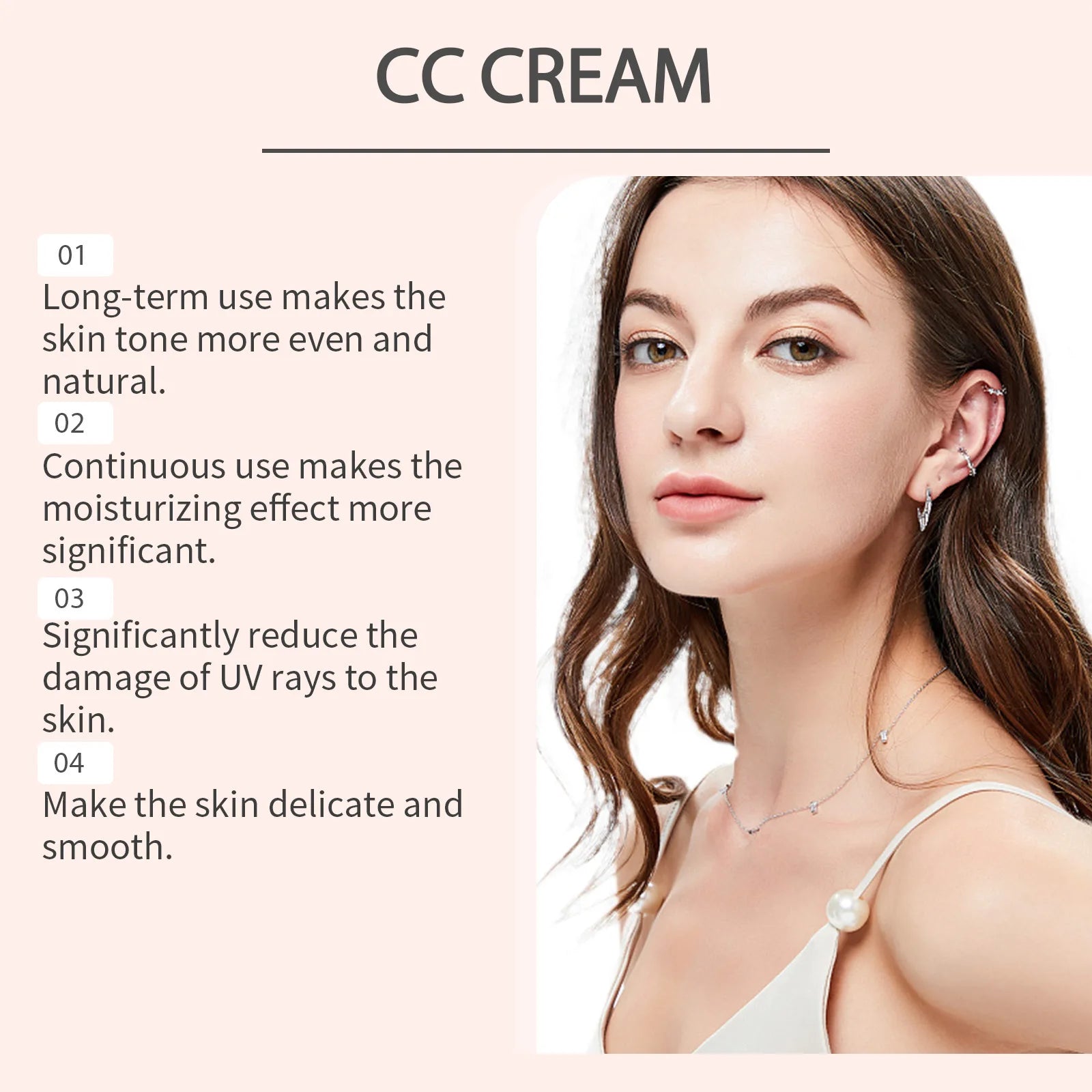 CC Cream Hydrating Foundation Liquid Spf43 Even Skin Tone Brightening Lightweight Moisturizer Long-Lasting Natural Finish Makeup