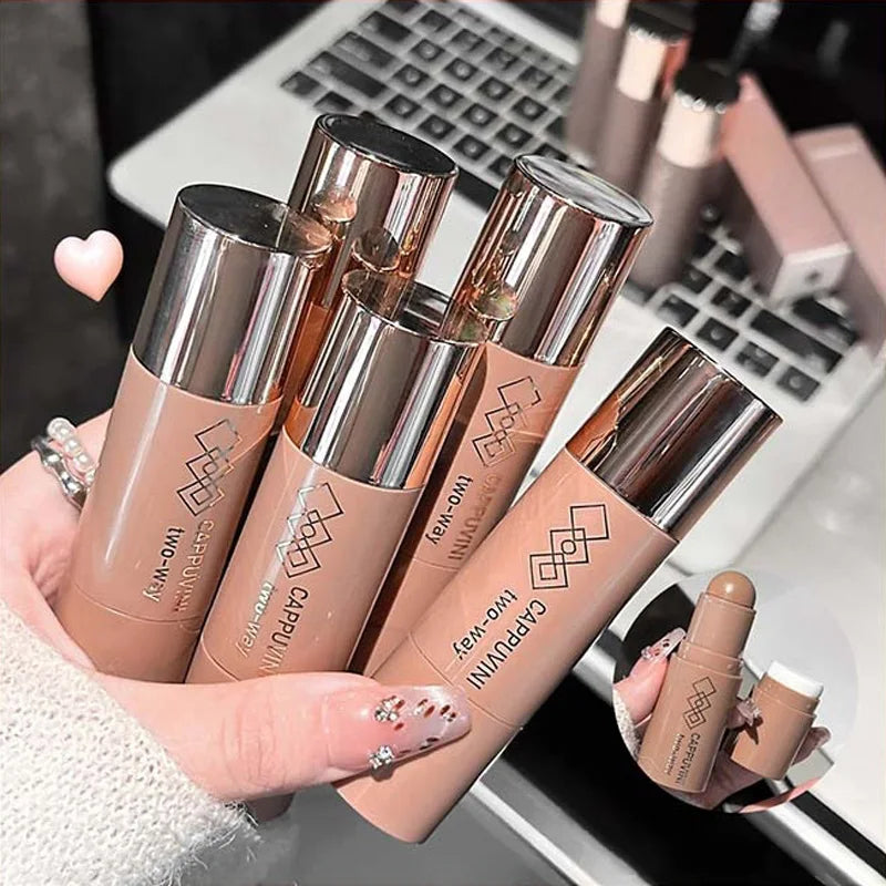 Double-head Face Bronzer Contour Stick Cream Makeup Light Dark Shadow Lasting Concealer Facial Brighten Contouring With Brush