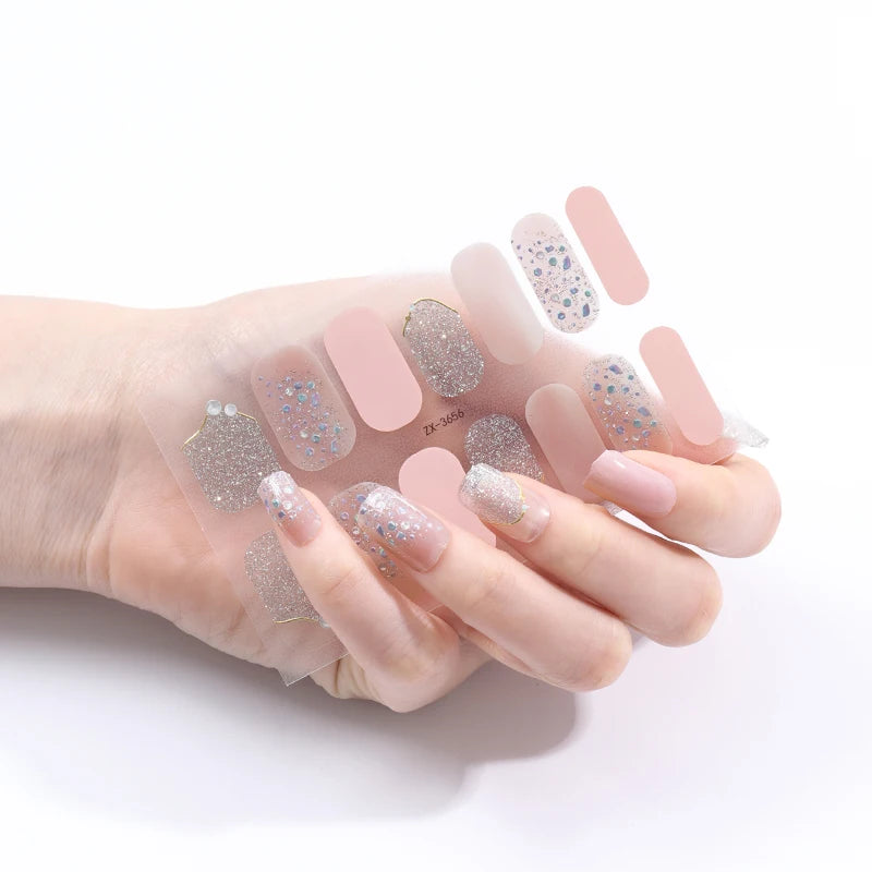 14Tips DIY Baking-Free Nail Stickers Shining 3D Rhinestone Self-Adhesive Nail Strips Full Cover Nail Decoration Decal