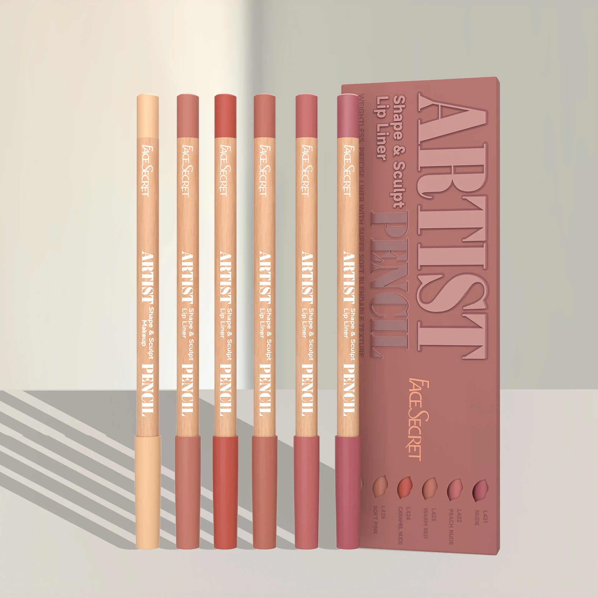 Face Secret Artist Shape Sculpt Lip Liner Pencil Set, Weightless Precise Liner with Super Soft Blendable Texture Matte Soft