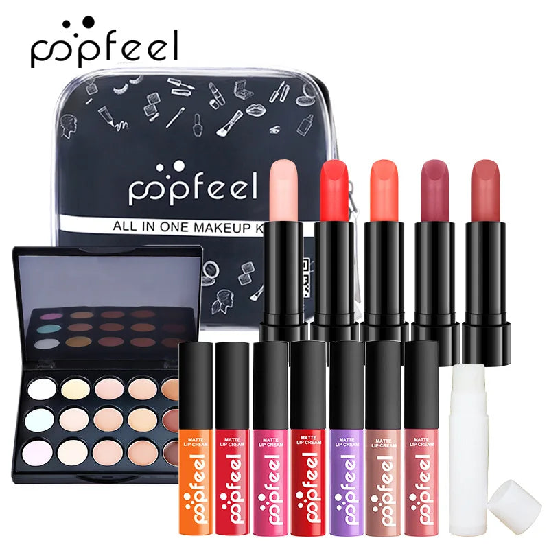 All in One Makeup Kit Gift Set with Eyeshadow Palette Foundation Lip Gloss Blush Brushes Eyeline Mixed Color Paste Long lasting