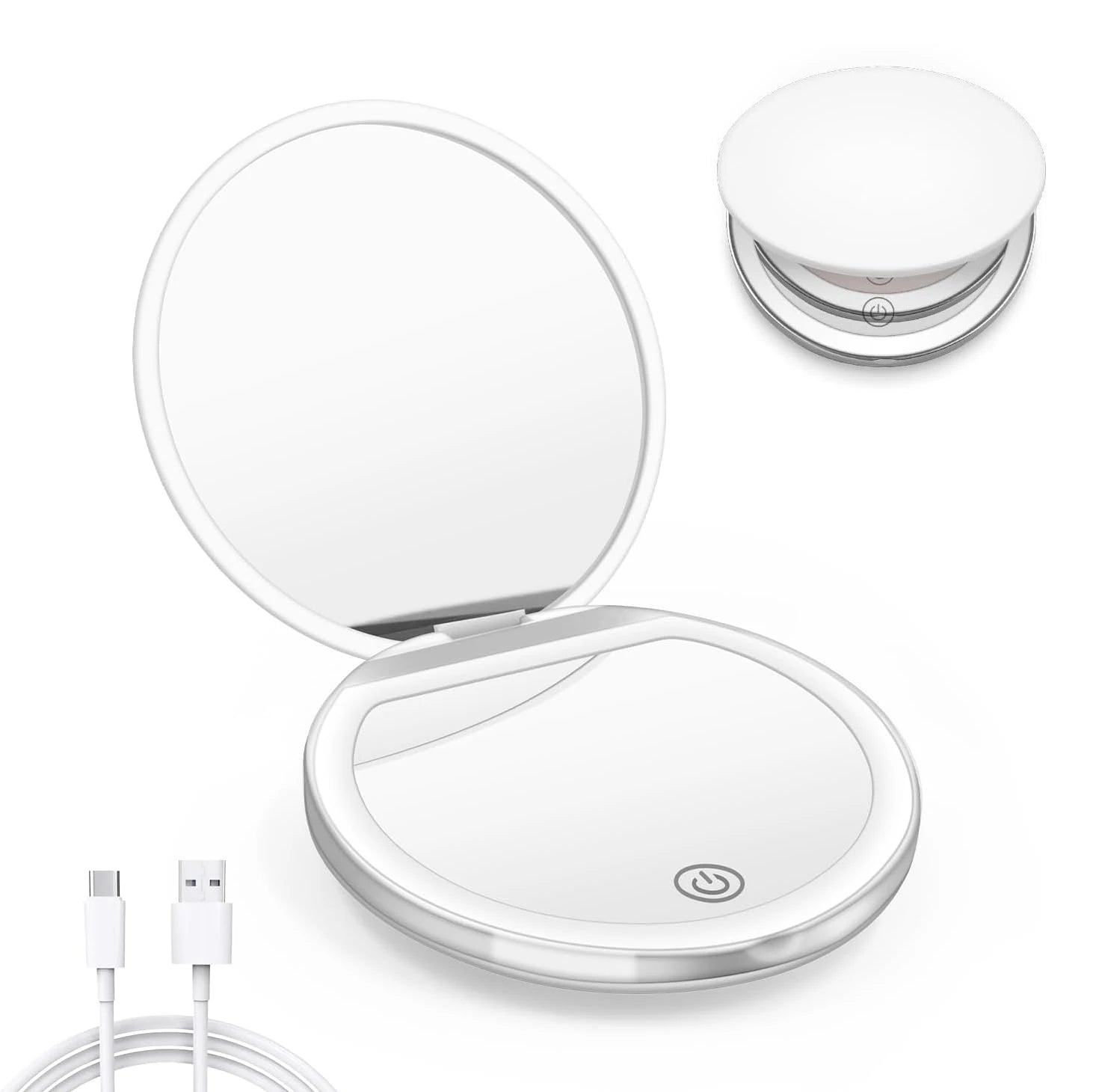 Rechargeable LED Compact Mirror with Lights | 1X/3X Magnification, Pocket Handheld Travel Mirror, Perfect for Gifts
