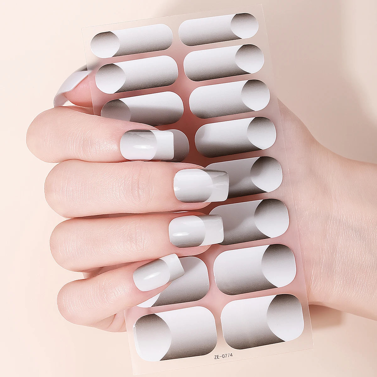 16Tips Full Cover French Nail Polish Strips Gradient Glitter Nail Stickers Self Adhesive Manicure Decoration Nail Art Decals