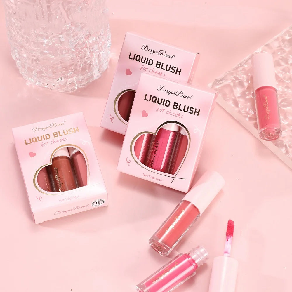 Three-Piece Set of Matte Liquid Blush, Natural Highlighter, Long-Lasting Blush, Delicate Color, Clear and Light Blush