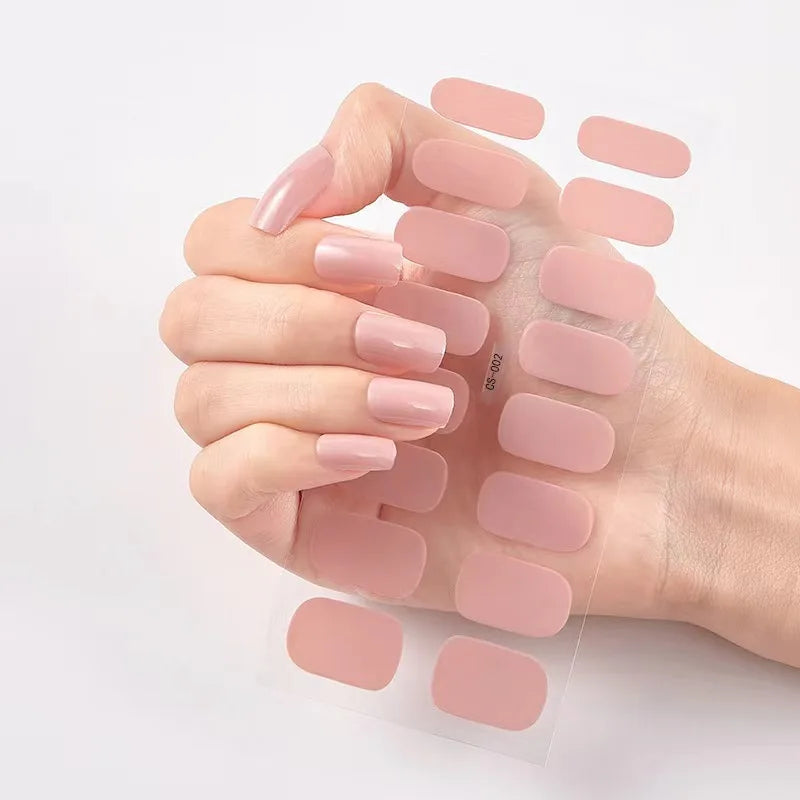 DIY Semi Cured Gel Nail Stickers Long-Lasting Solid Color Nail Strips Patch Slider Nail Sticker Full Cover Decal Manicure Patch