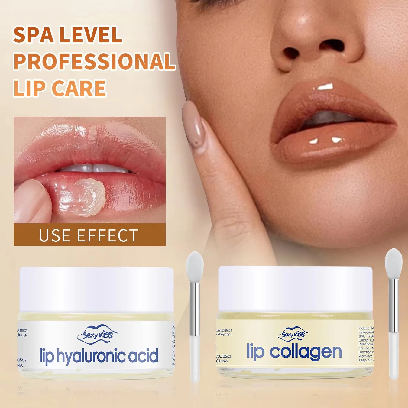Lip collagen sleeping lip mask 20g silicone lip brush deep moisturizing long-lasting moisturizing exfoliation brightening smooth
