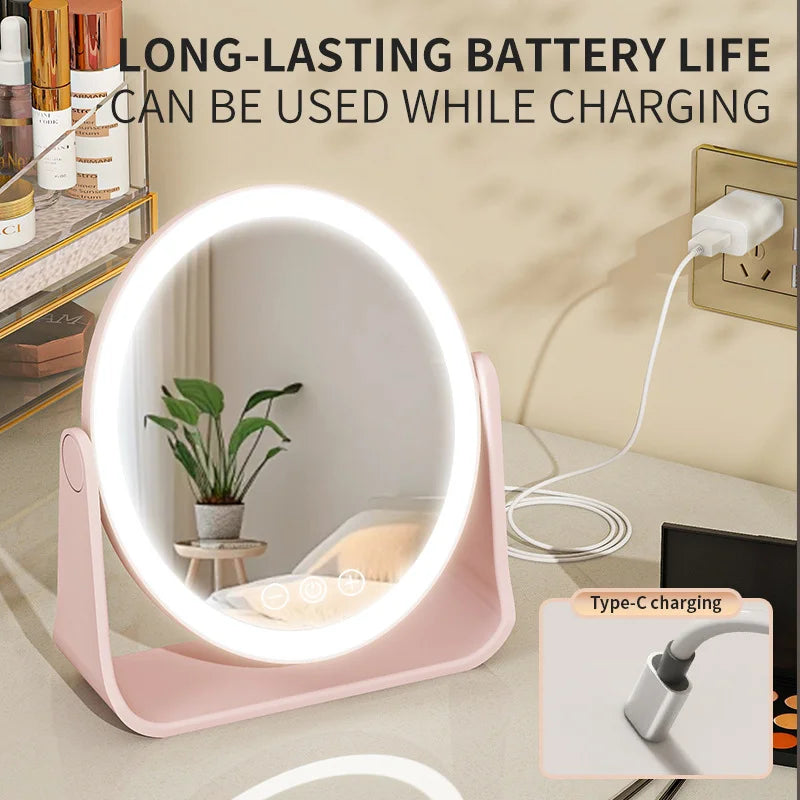 LED Makeup Mirror, Portable Flip Lighted Vanity Mirror with Touch Dimming, 3X Magnifier and Rechargeable Design for Desk