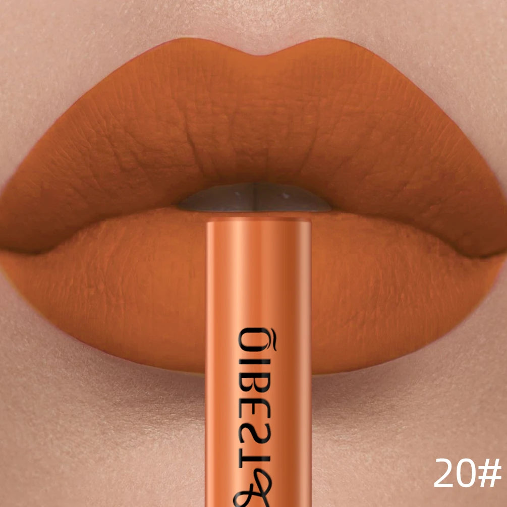 QIBEST Sexy Red Matte Lip Gloss Long Lasting Velvet Liquid Lipstick Lip Makeup Women Beauty Nonstick Cup Waterproof Lipgloss Hot