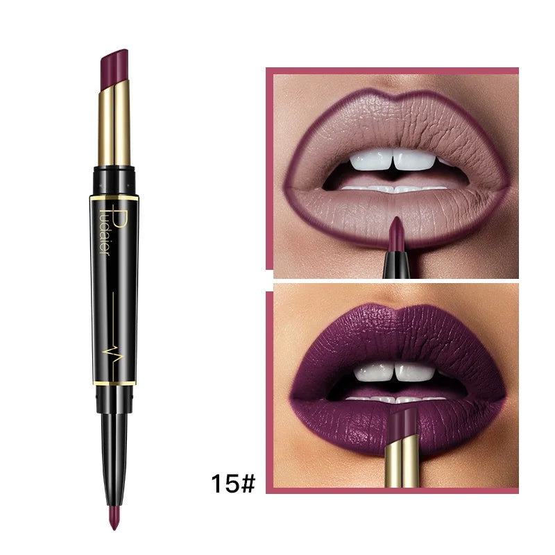 1pcs Matte Lip Liner & Lipstick 2 in 1 Double Ended Waterproof Long Lasting Non-Fading Smooth Velvet Nude Makeup Tool for Women