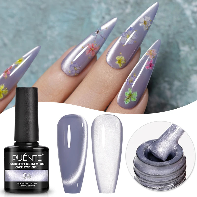 PUENTE 7.5ML Nude Shade Ceramic Cat Eye Gel Nail Polish Shiny Moonlight Cat Eye Gel Soak Off UV Semi-Permanent Nail Art Varnish