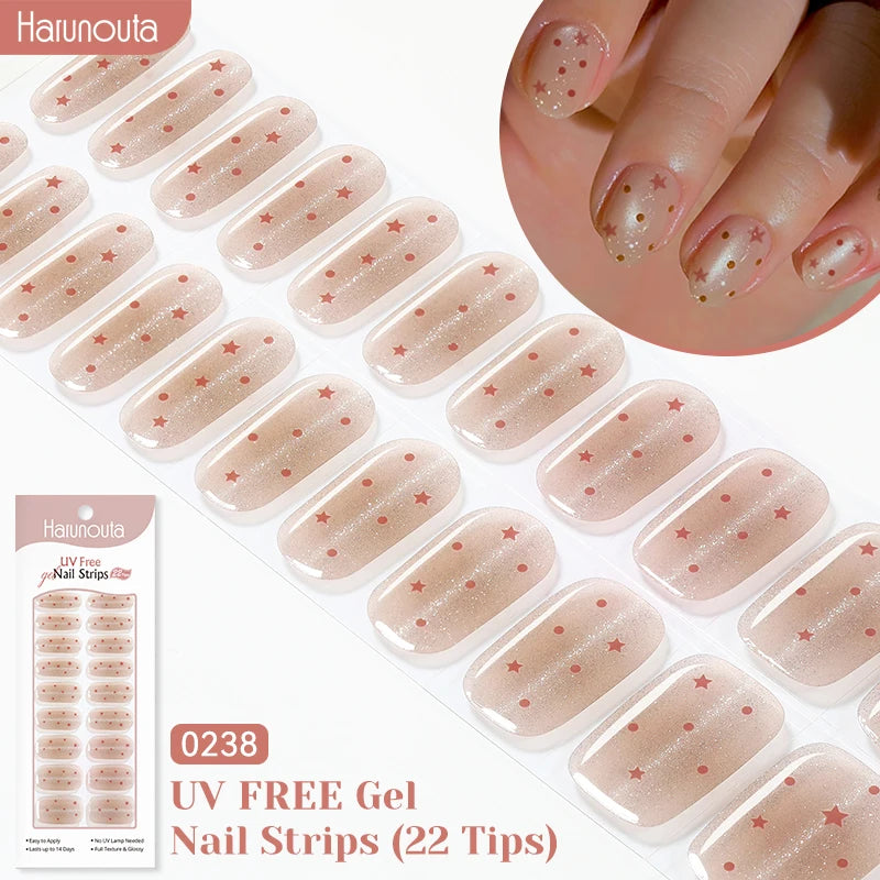 22strips UV Free Nail Gel Strips Loving Heart Gel Polish Nail Sticker Curing-free Adhesive Stickers for Nails Long Lasting Wrap