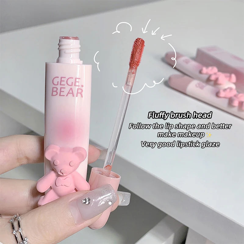 Cute Little Bear Lip Glaze Mist Face Matte Velvet Lipstick Holding Makeup Whitening Lip Cream Coloring Lip Color