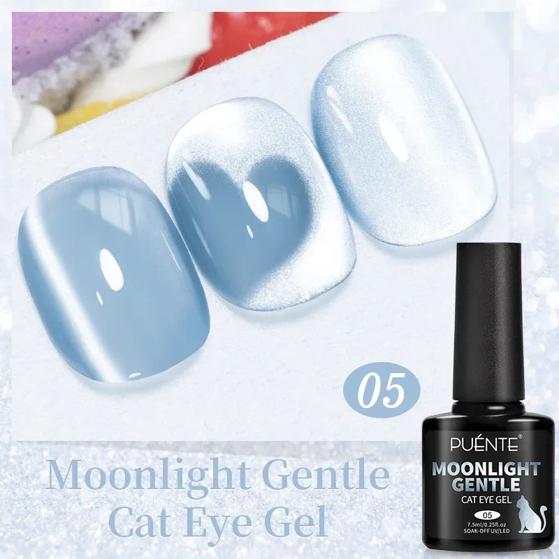 PUENTE 7.5ML Nude Shade Ceramic Cat Eye Gel Nail Polish Shiny Moonlight Cat Eye Gel Soak Off UV Semi-Permanent Nail Art Varnish