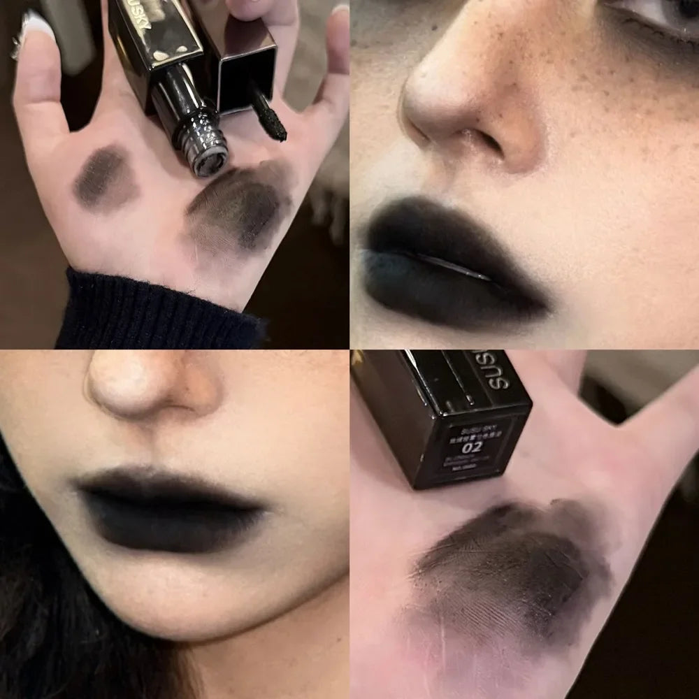 Gothic Gray Purple Lipstick Velvet Matte Punk Black Brown Lipgloss Long Lasting Lip Mousse Waterproof Makeup Non-stick Lips Tint