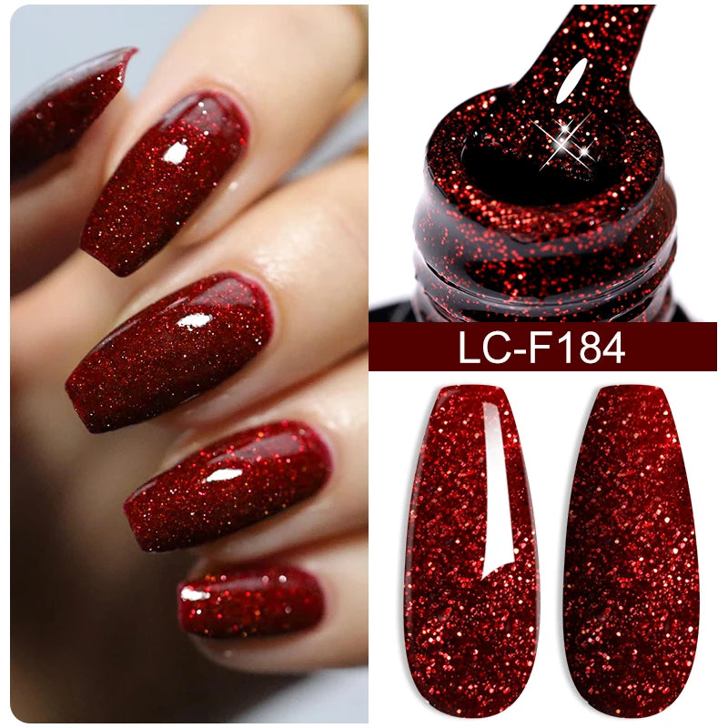 LILYCUTE 7ML Black Silver Red Reflective Glitter Gel Nail Polish Sparkling French Soak Off Long Lasting Manicure Nails Art Gel
