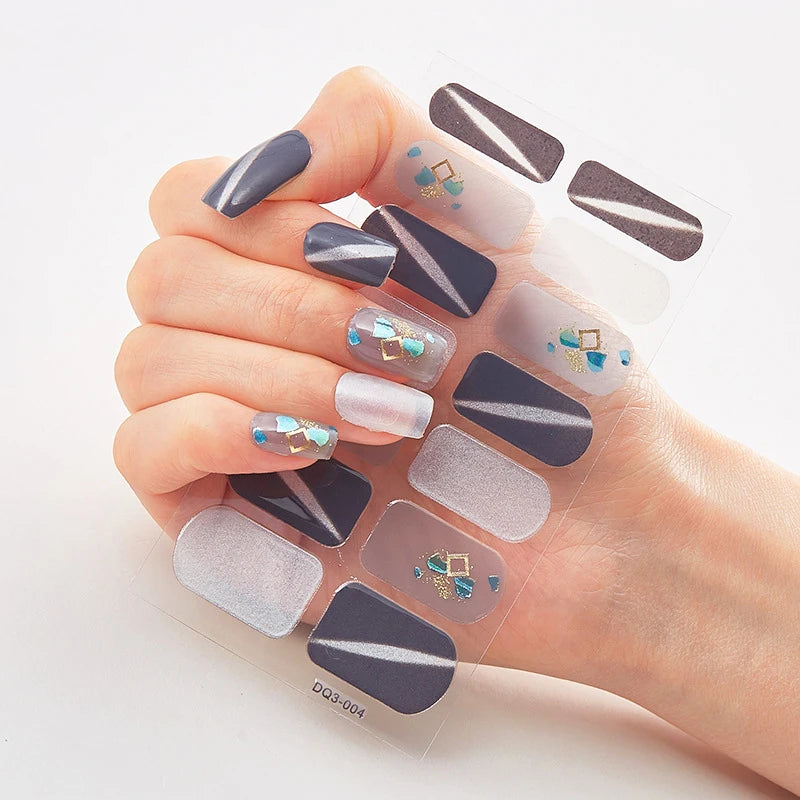 DIY Semi Cured Gel Nail Stickers Long-Lasting Solid Color Nail Strips Patch Slider Nail Sticker Full Cover Decal Manicure Patch