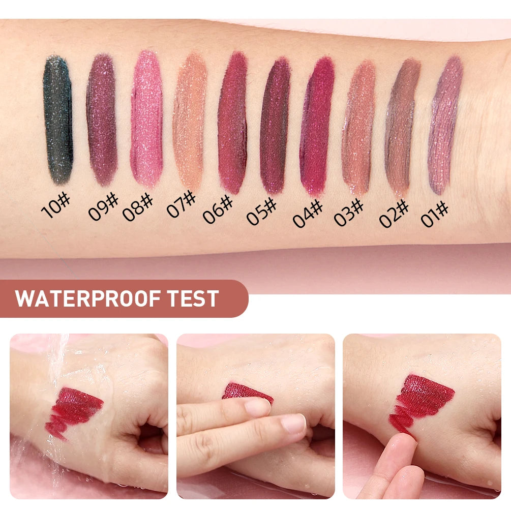 Qibest Glitter Shimmer Liquid Lipstick - Matte Waterproof Lip Gloss
