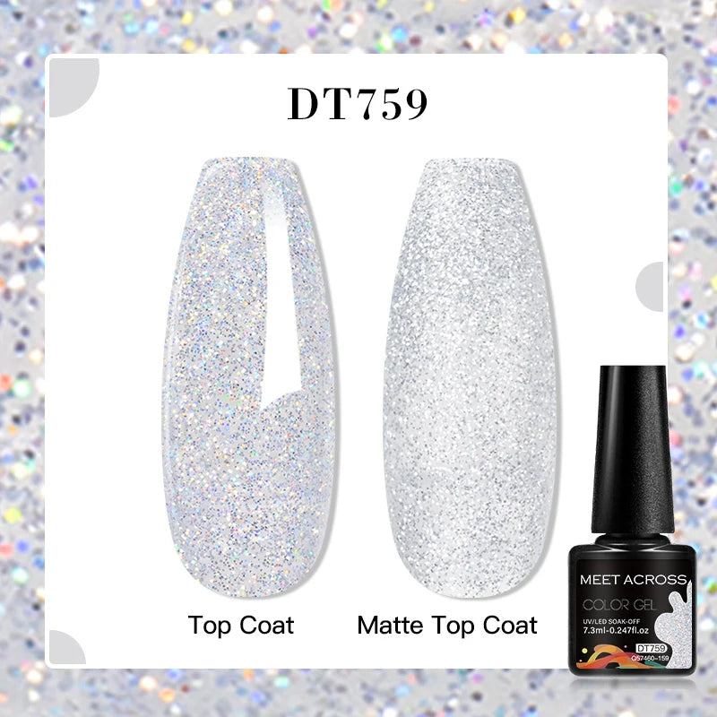 MEET ACROSS 160 Colors 7.3ml Gel Nail Polish Vernis Glitter Sparkly Semi Permanent Soak Off LED UV Gel Varnish Nail Art Manicure