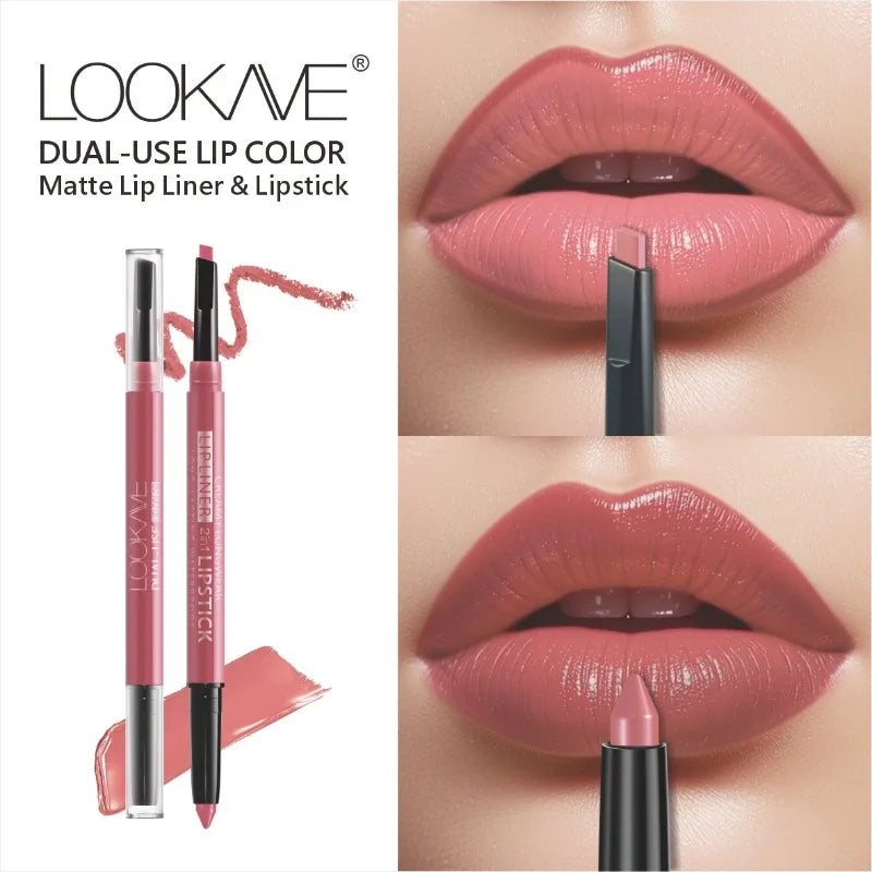 2-in-1 Lipstick & Liner Double Ended Matte Lipstick with Lip Liner, Waterproof & Long Lasting, Creamy Transfer-Proof Finish