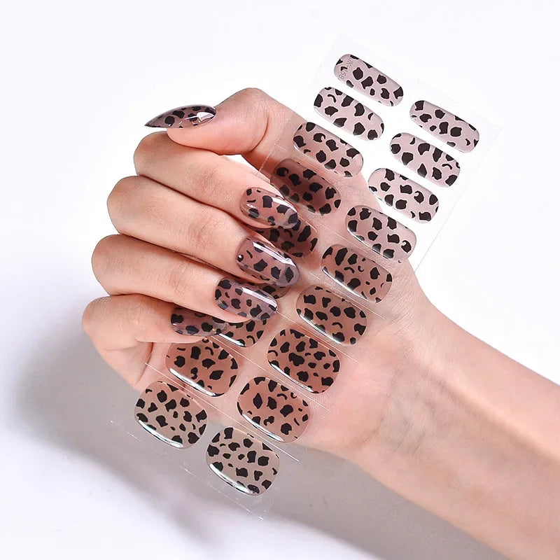 16/20Tips Semi-Cured Nail Wraps Simple Color Adhesive Full Cover Stickers for Nails UV Lamp Need Press On Nails DIY Manicure