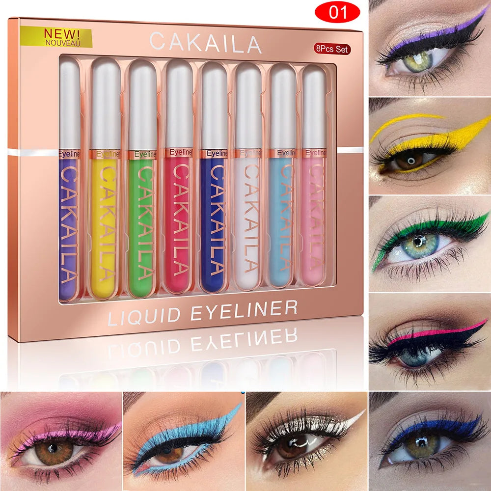 8-Color Set Waterproof Eyeliner Pens Long-lasting Glitter & Colored Eye Makeup Cosmetics Beauty Matte Eye liner Pencil Kit
