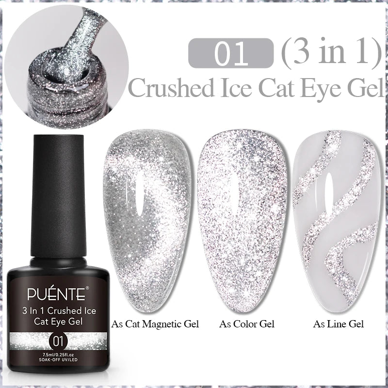PUENTE 7.5ML Nude Shade Ceramic Cat Eye Gel Nail Polish Shiny Moonlight Cat Eye Gel Soak Off UV Semi-Permanent Nail Art Varnish