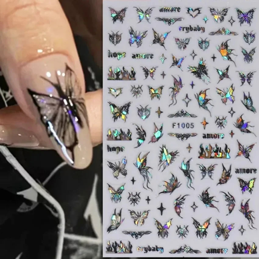 Elegant Butterfly Nail Manicure Stickers Blue Butterflies Leopard Retro Flowers Adhesive Decal Wedding Charm Manicure Tips