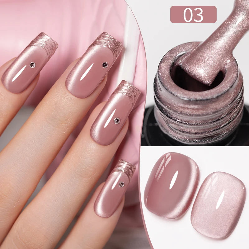 PUENTE 7.5ML Nude Shade Ceramic Cat Eye Gel Nail Polish Shiny Moonlight Cat Eye Gel Soak Off UV Semi-Permanent Nail Art Varnish