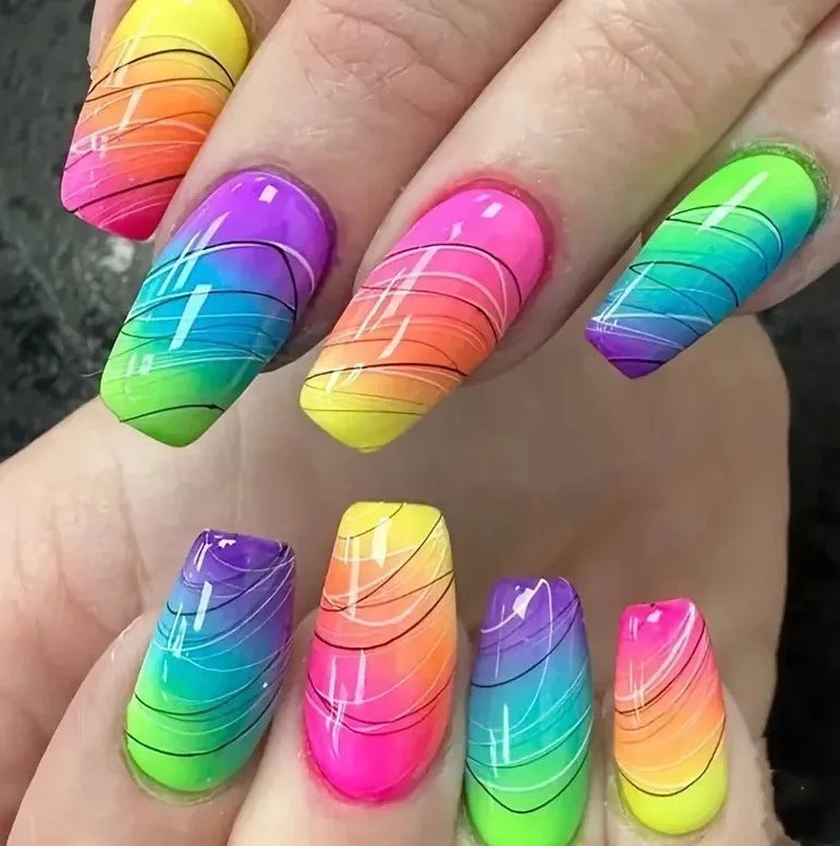 24PCS/1 BOX Gradient Patch  Love Peach Bow See Photochromic Stereo Wear Nail  Fake Nail