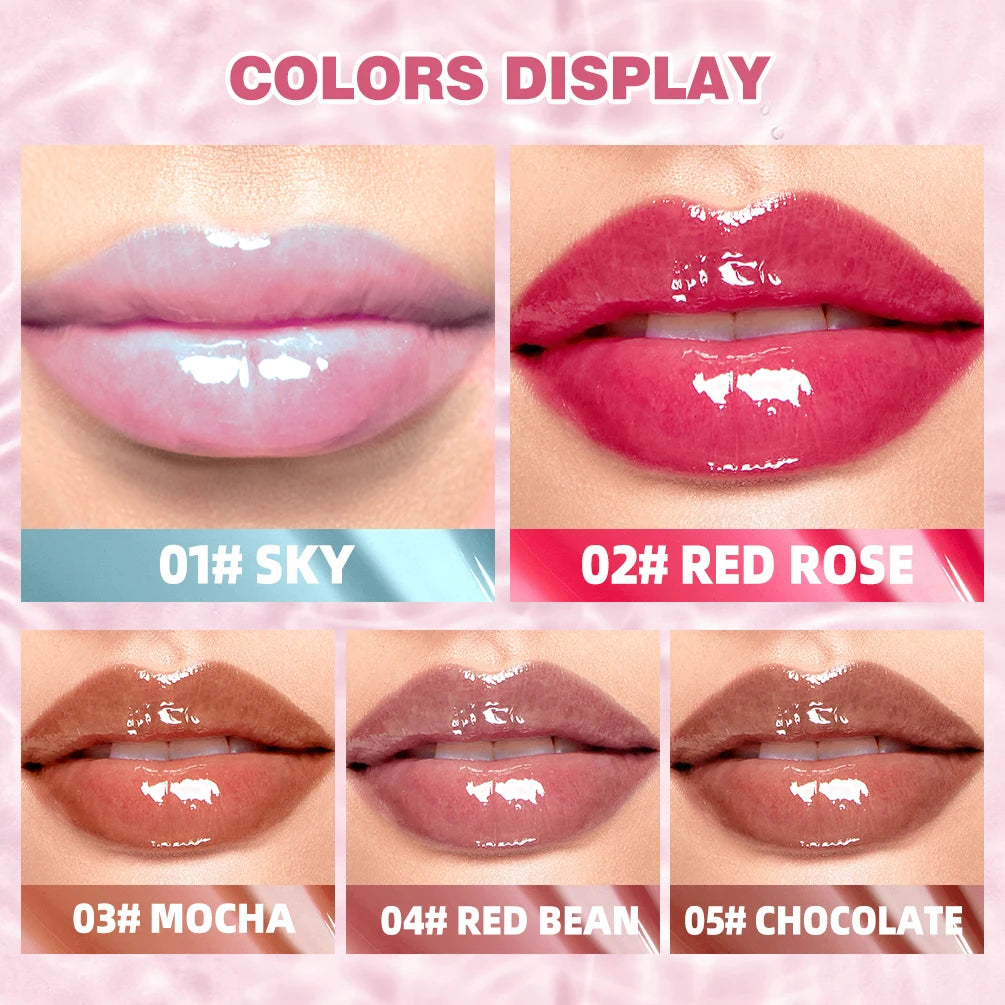 QIBEST Mirror Pearl Jelly Lipgloss Moisturizing Lasting Lipstick Hydrating Lightweight Lip Glaze Watery Crystal Lip Tint Makeup