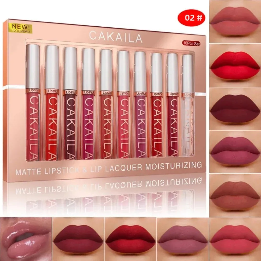 10pcs Nude Lip Gloss Set Matte Velvet Long Lasting Waterproof Korean Lip Tint Moist Liquid Lipstick Women Cosmetic