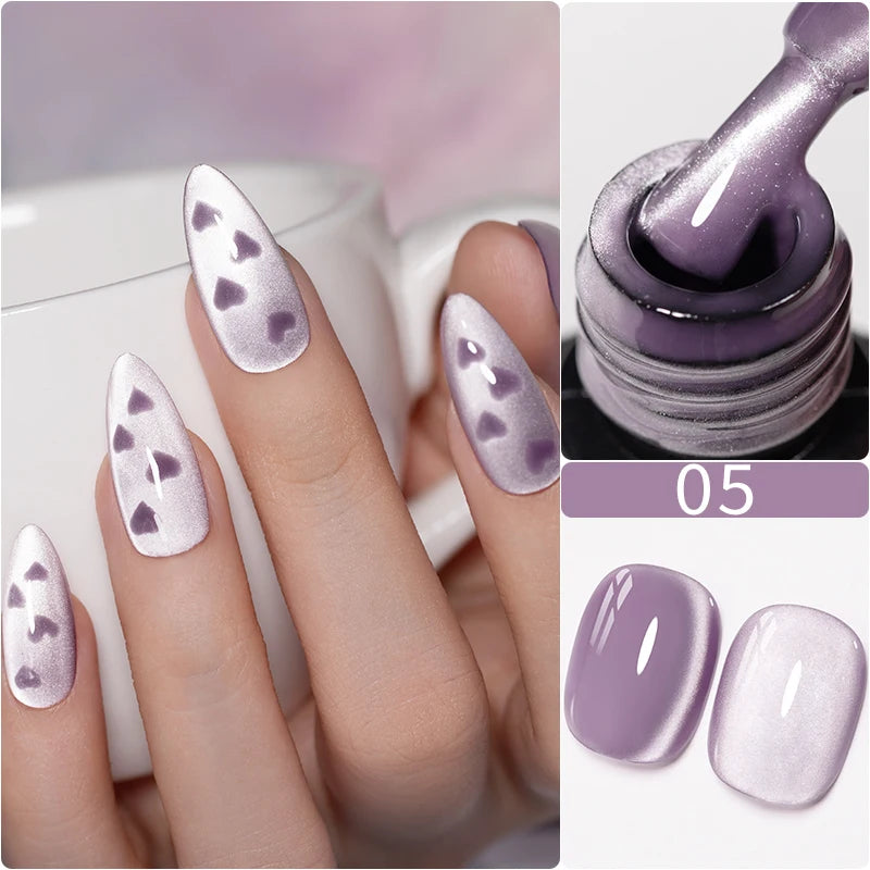 PUENTE 7.5ML Nude Shade Ceramic Cat Eye Gel Nail Polish Shiny Moonlight Cat Eye Gel Soak Off UV Semi-Permanent Nail Art Varnish