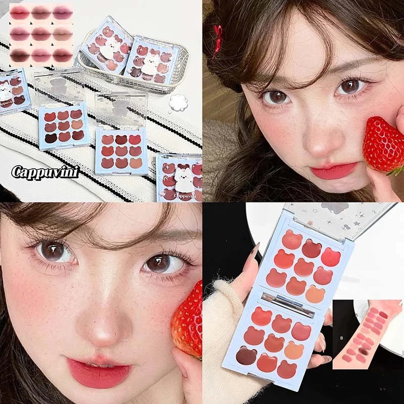 9 Color Velvet Matte Lipstick Palette Cream Texture Soft Mist Lip Mud Natural Long-Lasting Non-Drying Solid Lip Gloss Set Makeup