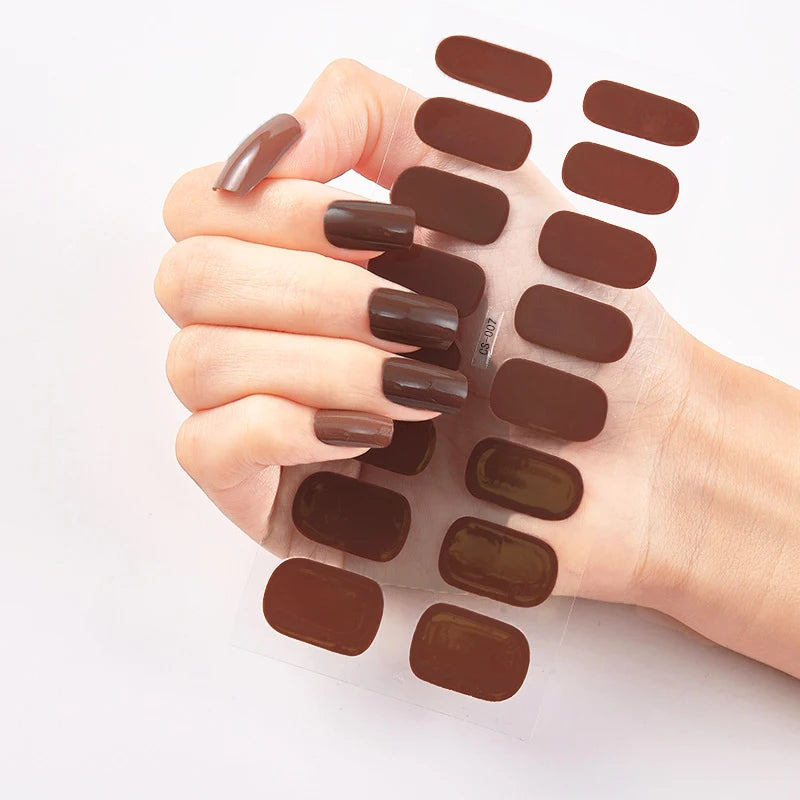 DIY Semi Cured Gel Nail Stickers Long-Lasting Solid Color Nail Strips Patch Slider Nail Sticker Full Cover Decal Manicure Patch