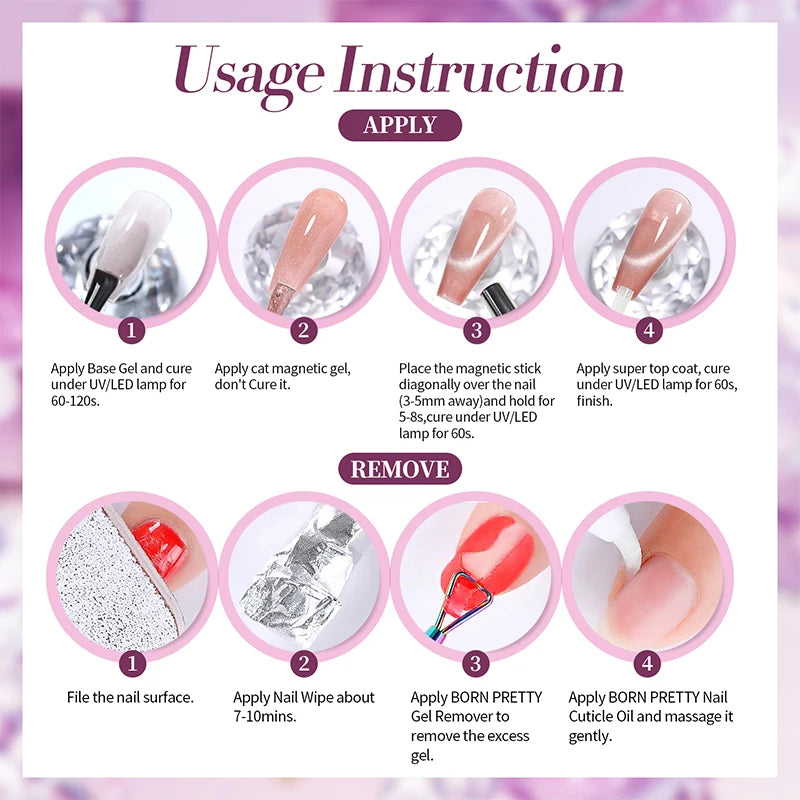 BORN PRETTY 10ml Fruit Purple Grape Cat Magnetic Gel Nail Polish 2025 New Whitening Guava Glass Beads Varnish Nail Supplies