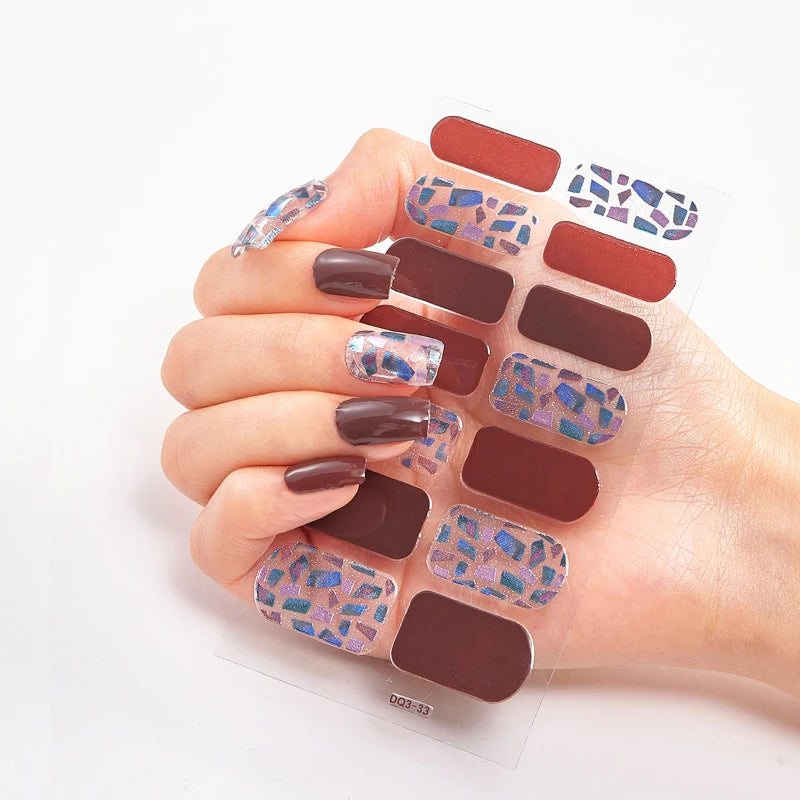 DIY Semi Cured Gel Nail Stickers Long-Lasting Solid Color Nail Strips Patch Slider Nail Sticker Full Cover Decal Manicure Patch