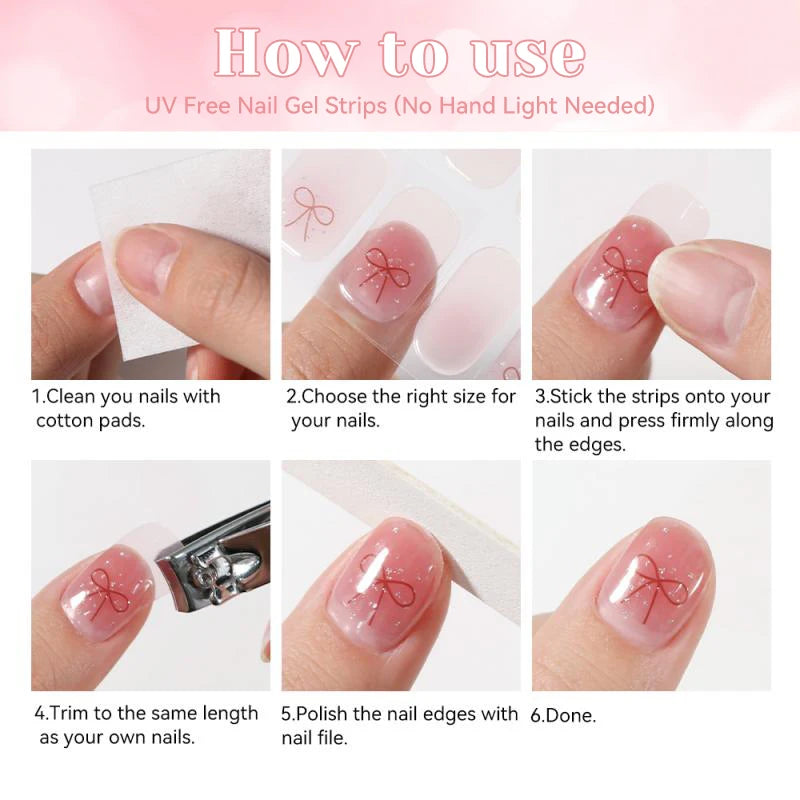 22strips UV Free Nail Gel Strips Loving Heart Gel Polish Nail Sticker Curing-free Adhesive Stickers for Nails Long Lasting Wrap