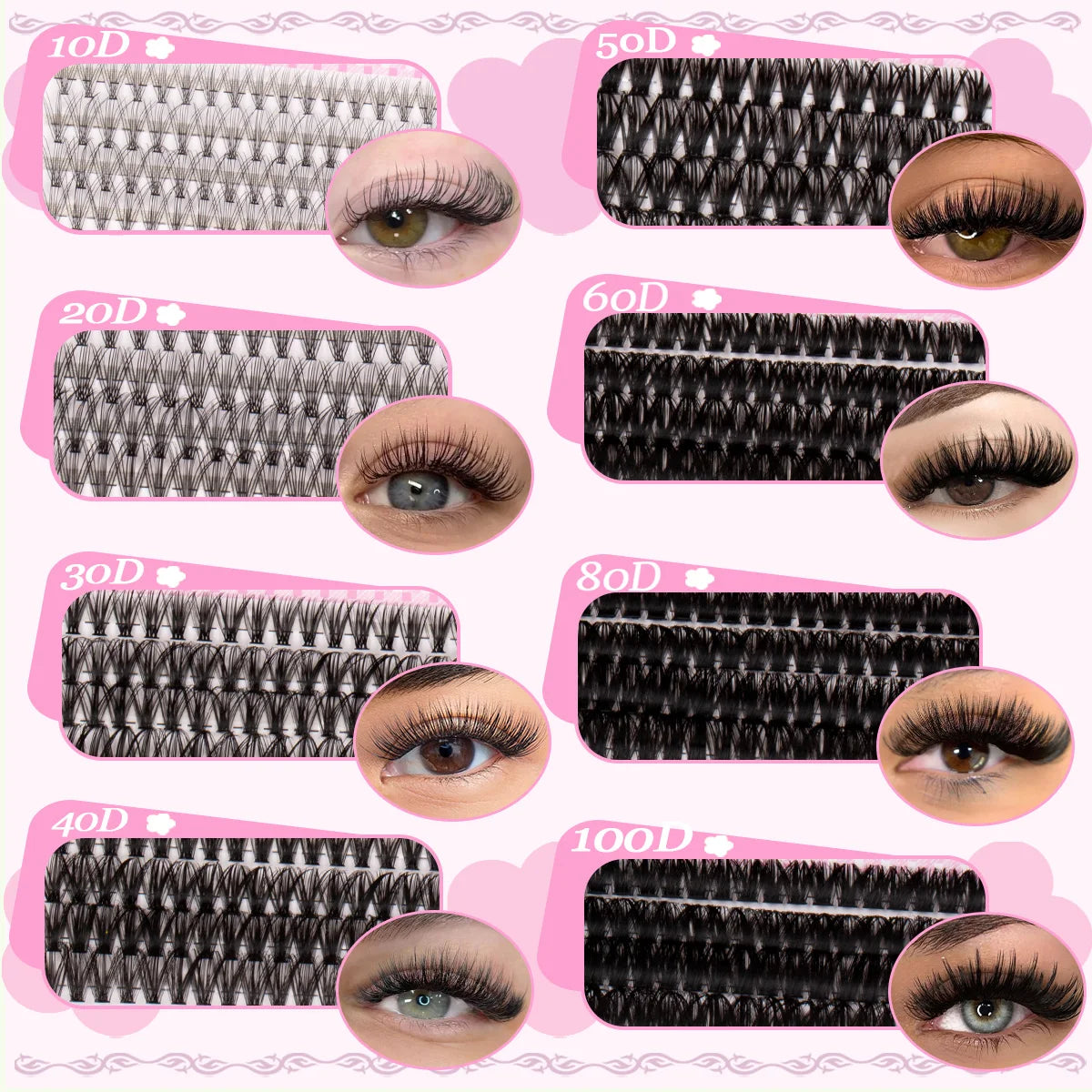 DIY Lash Clusters Kit Mixed Styles Eyelash Extension Full Set Individual Lashes with Lash Bond&Seal and Tweezers Makeup Tool