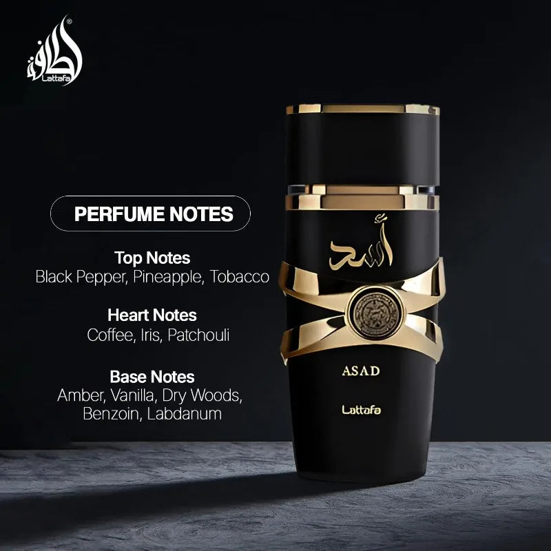 Lattafa Perfumes Asad Unisex Eau De Parfum Spray 3.4 Ounce Cologne Persistence Arabian women's perfume Pheromone long-lasting