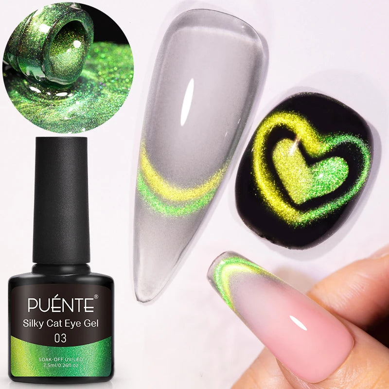 PUENTE 7.5ML Nude Shade Ceramic Cat Eye Gel Nail Polish Shiny Moonlight Cat Eye Gel Soak Off UV Semi-Permanent Nail Art Varnish
