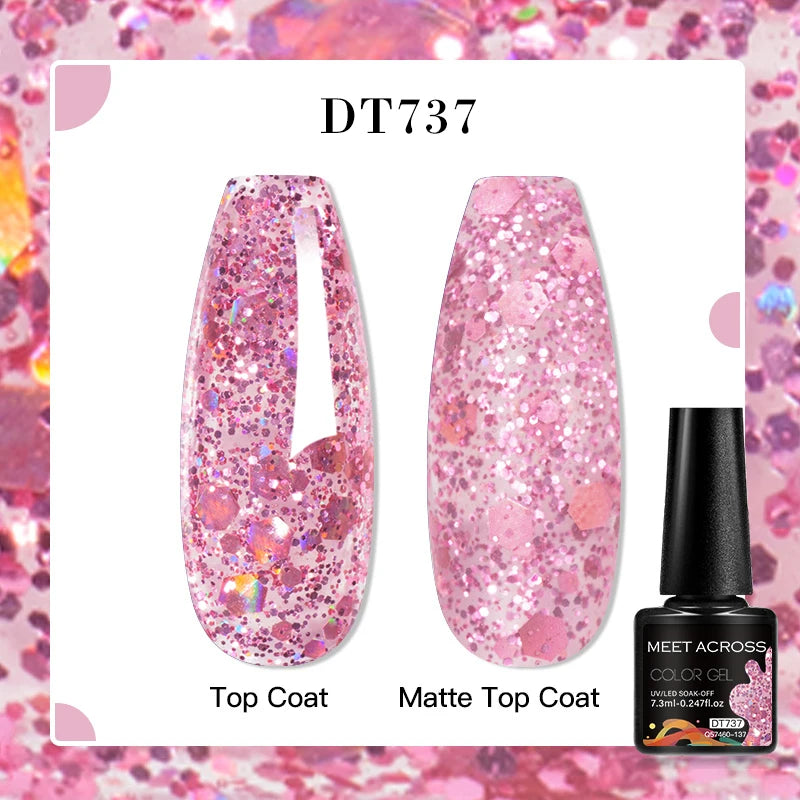 MEET ACROSS 160 Colors 7.3ml Gel Nail Polish Vernis Glitter Sparkly Semi Permanent Soak Off LED UV Gel Varnish Nail Art Manicure