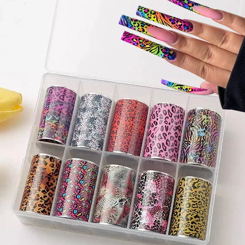 Neon Jelly Animal Nail Foils for Transfer Paper Stickers Sliders Adhesive Wraps DIY Water Leopard Print Nail Art Decorations