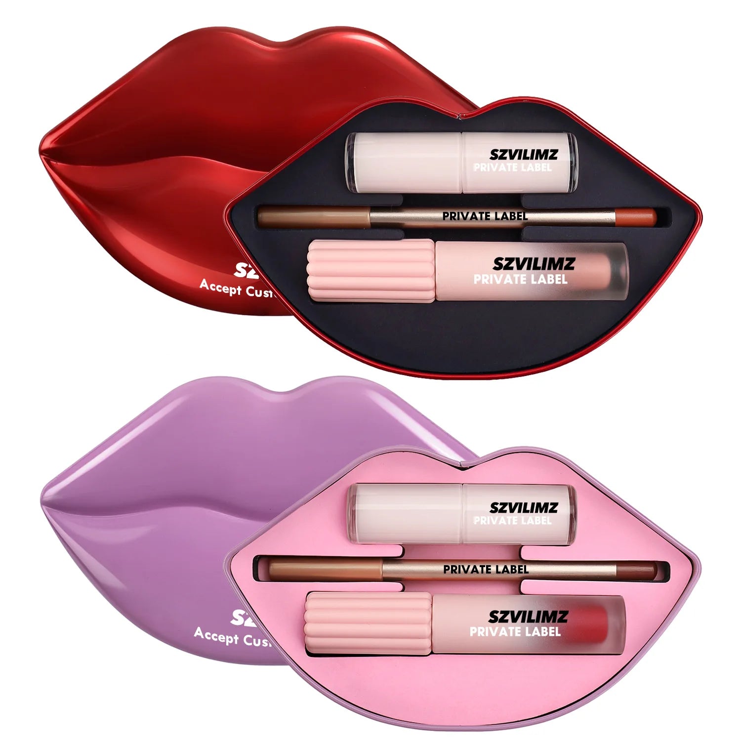 Lip Makeup Kit Private Label Lip Gloss Pencil Liner Balm Matte Glossy Lipgloss Set Wholesale 3 in 1 Gift Box